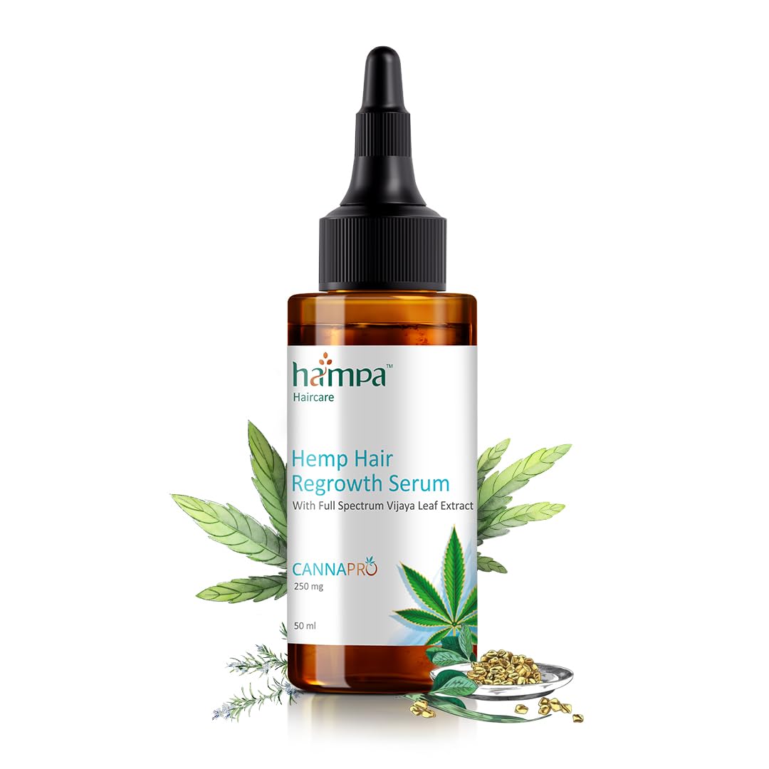 Hampa Hemp Hair Growth Serum for Men and Women, Visible Reduction in Hairfall, Hair Breakage and New Hair Growth in 30 Days, All Natural No Synthetic Active, Natural DHT Blocker and Biotin, Rosemary and Other Ayurvedic Herbs, All Hair Type, (50 ML)