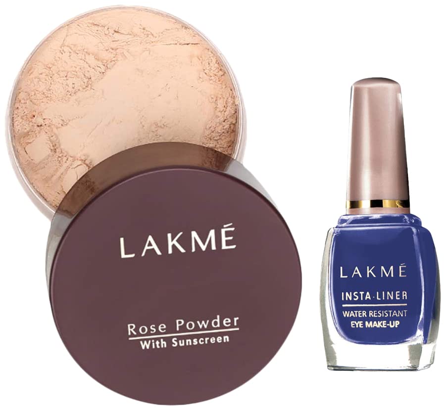 Lakmé © Rose Matte Face Powder, Soft Pink, 40G And Lakmé © Insta Eye Liner, Blue, 9 Ml, Brown