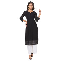 ZOLA Exclusive Georgette Round Neck with 3/4Th Sleeves and Calf Length Luckhnowi Chikan Kari Kurta with Button Placket On Yolk Ethnic Wear Straight Kurta for Women