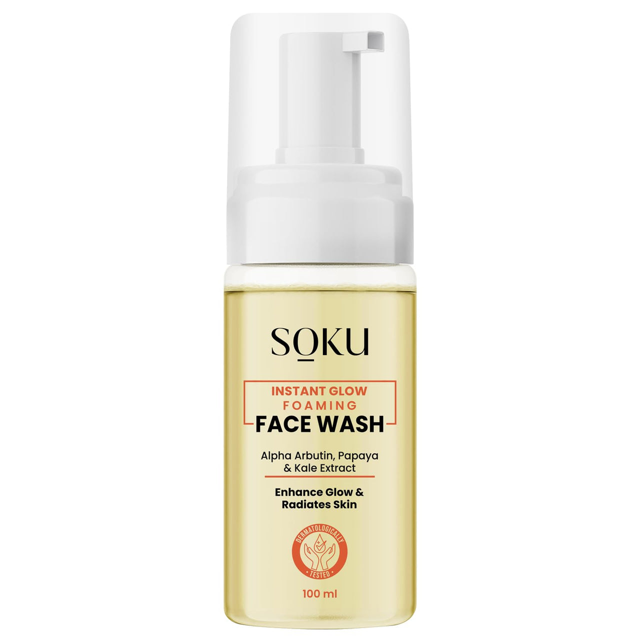 SOKU Instant Glow Foaming Facewash for Deep Cleansing | Enriched With Alpha Arbutin, Papaya & Kale Extract for Instant Brightening | Gentle Cleanser for Men & Women | Sulphate & Toxin Free