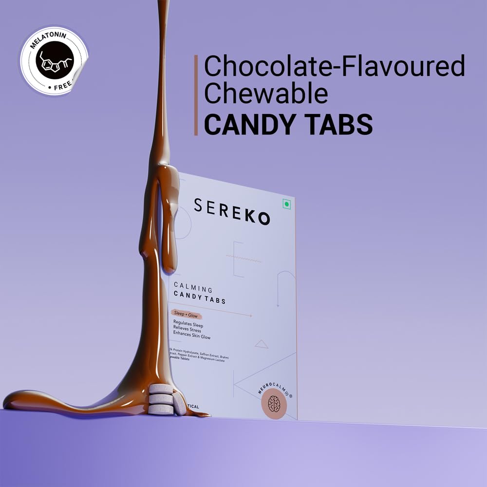 Sereko Calming Candy Tabs Supplements, Improve Quality Sleep, Reduce Stress Levels, Mood Swings & Enhance Overall Skin Health for Women & Men | Non - Addictive 10 Tablets