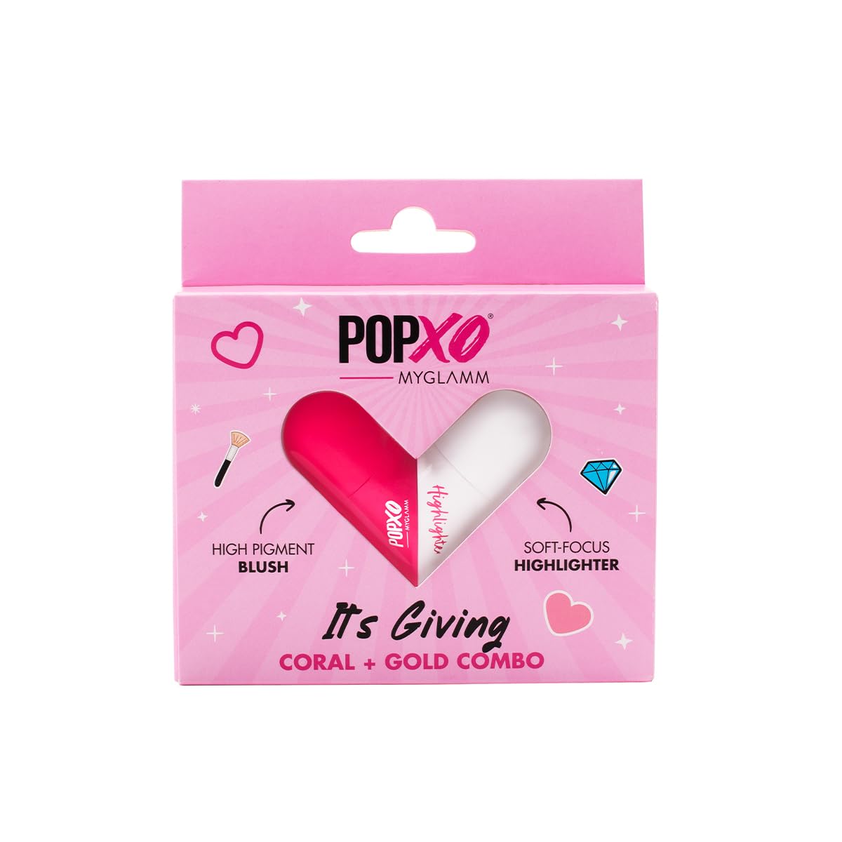 MyGlamm POPxo Blush & Highlighter Combo - It's Giving (Coral & Gold) | Face Makeup Kit for Women with Highlighter & Blush Stick | Twisting Heart Shape | Rich Blush | Natural Finish Highlighter |2.5g each