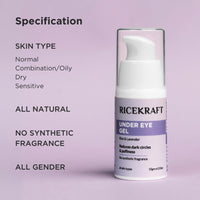 RiceKraft Under Eye Cream For Dark Circles, Wrinkles, Puffy Eyes, Anti ageing | Cruelty-Free, Paraben Free | with Rice Extract, Lavender, Green Tea | No Synthetic Fragrance | For Men and Women - 15g