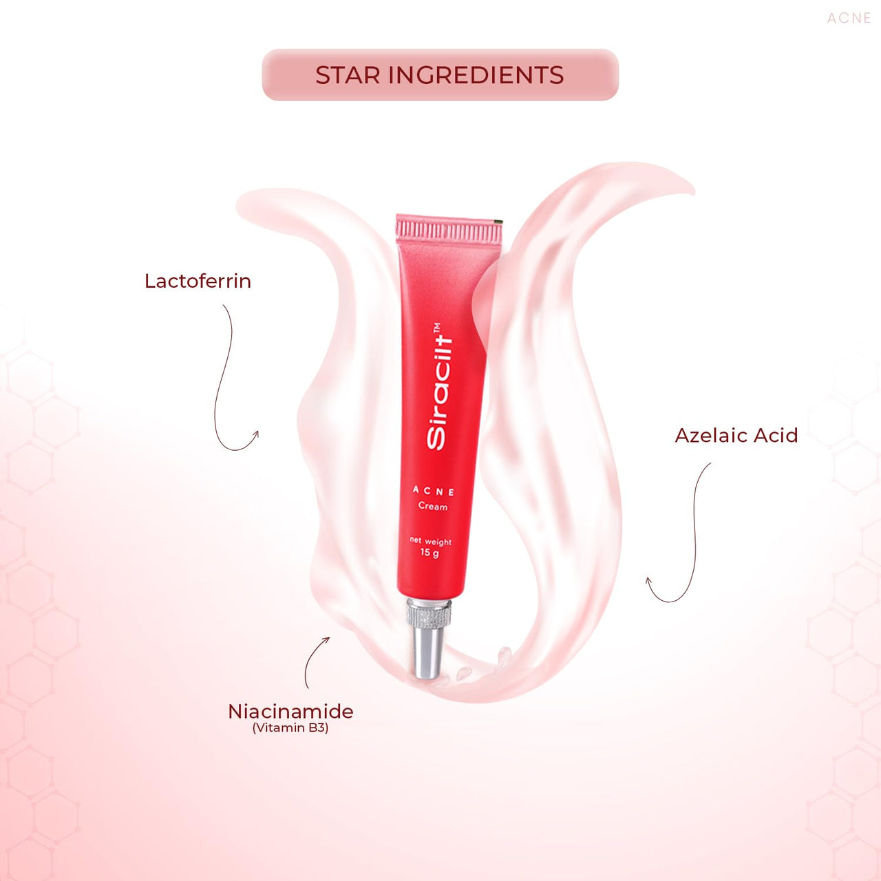 SIRACILT ACNE Cream with Azelaic Acid and Niacinamide, Anti-bacterial action, Reduces sebum levels & clogged pores, Gentle exfoliation of dead skin cells, Paraben & Sulphate Free - 15gm