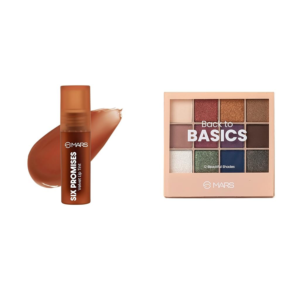 MARS Love Track Velvet Lip Tint (2.8ml) (SIX PROMISES) | Velvet Matte Finish 12 Shades Back to Basics Eyeshadow Palette with Free Applicator (14.4 gm) (Shade-01)