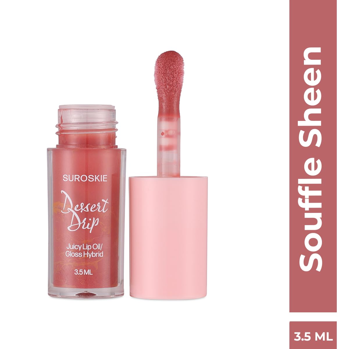 Suroskie Lip Oil Dessert Drip Souffle Sheen (Nude, 3.5Ml) | 2-In-1 Formula | Deep Hydrating Gloss | Upto 12 Hrs | High Glossy Shine | Avocado & Shea Butter | Non-Sticky | Korean Lip Gloss For Women