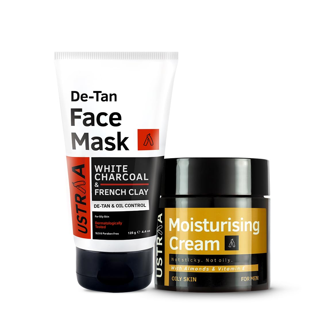 Ustraa De-Tan Face Mask Oily Skin - 125g | Effective Tan Removal | White Charcoal & French Clay & Moisturising Cream - Oily Skin - 100g | Quick Absorption | with Shea Butter