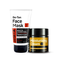 Ustraa De-Tan Face Mask Oily Skin - 125g | Effective Tan Removal | White Charcoal & French Clay & Moisturising Cream - Oily Skin - 100g | Quick Absorption | with Shea Butter