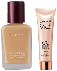 Lakmé Perfecting Liquid Light Coverage Foundation, Pearl, For All Skin 27Ml And © Complexion Care Face Cream, Bronze, 9G Matte Finish, 2 Count