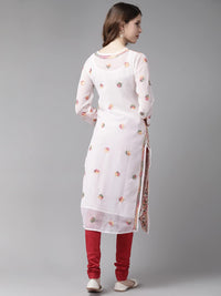 Ada Hand Embroidered Women's  Georgette Lucknowi Chikankari Kurta with Slip A90397 White