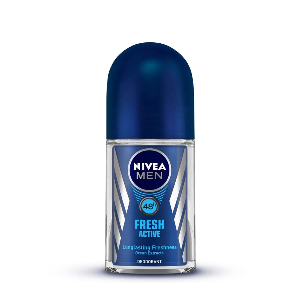 Nivea Deodorant Fresh Active Roll On for Men, 50ml & NIVEA Men Lip Balm, Active Care SPF for 24h Moisture, 4.8 g