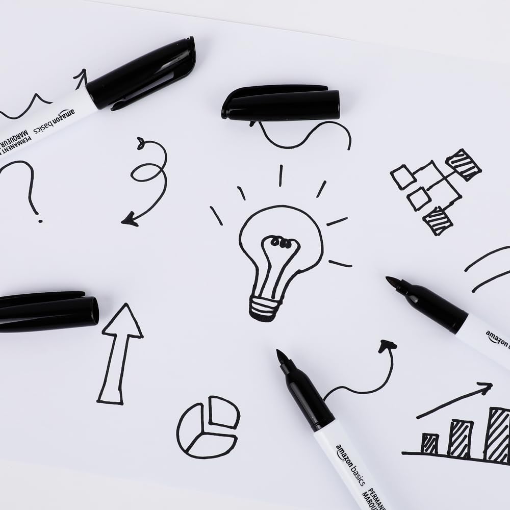 Basics Fine Point Tip Permanent Markers, Black, 24-Pack 1 Count (Pack of 24)