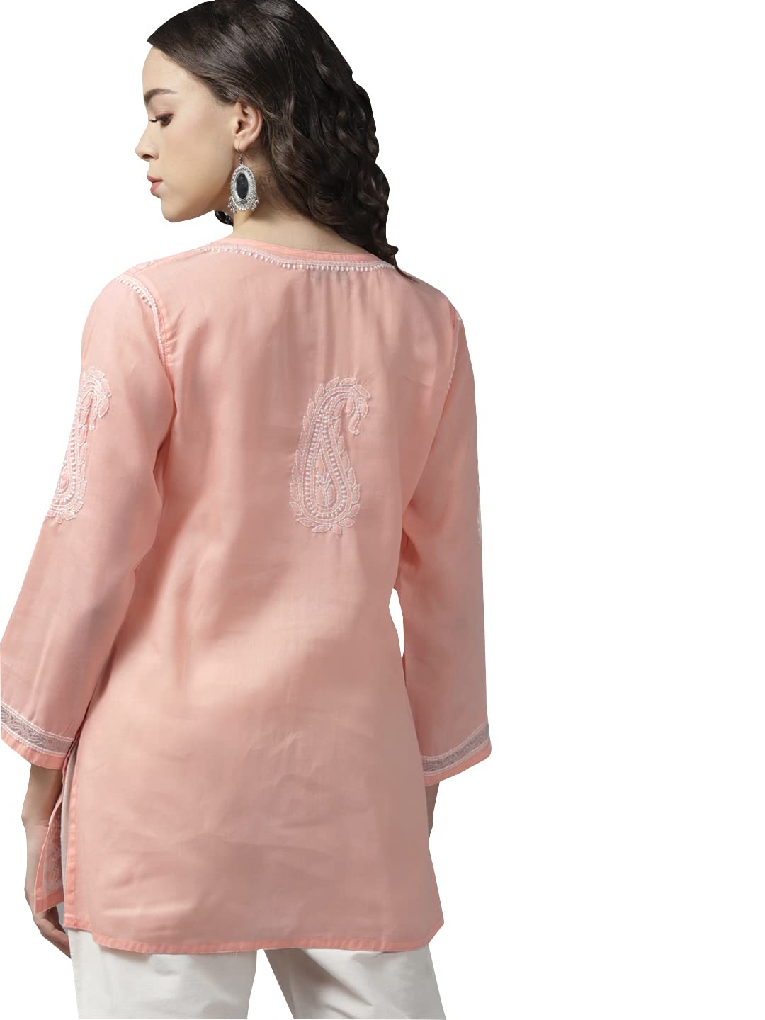 Ada Women's  Hand Embroidered Lucknowi Chikankari Cotton Straight Short Top Kurti A178625