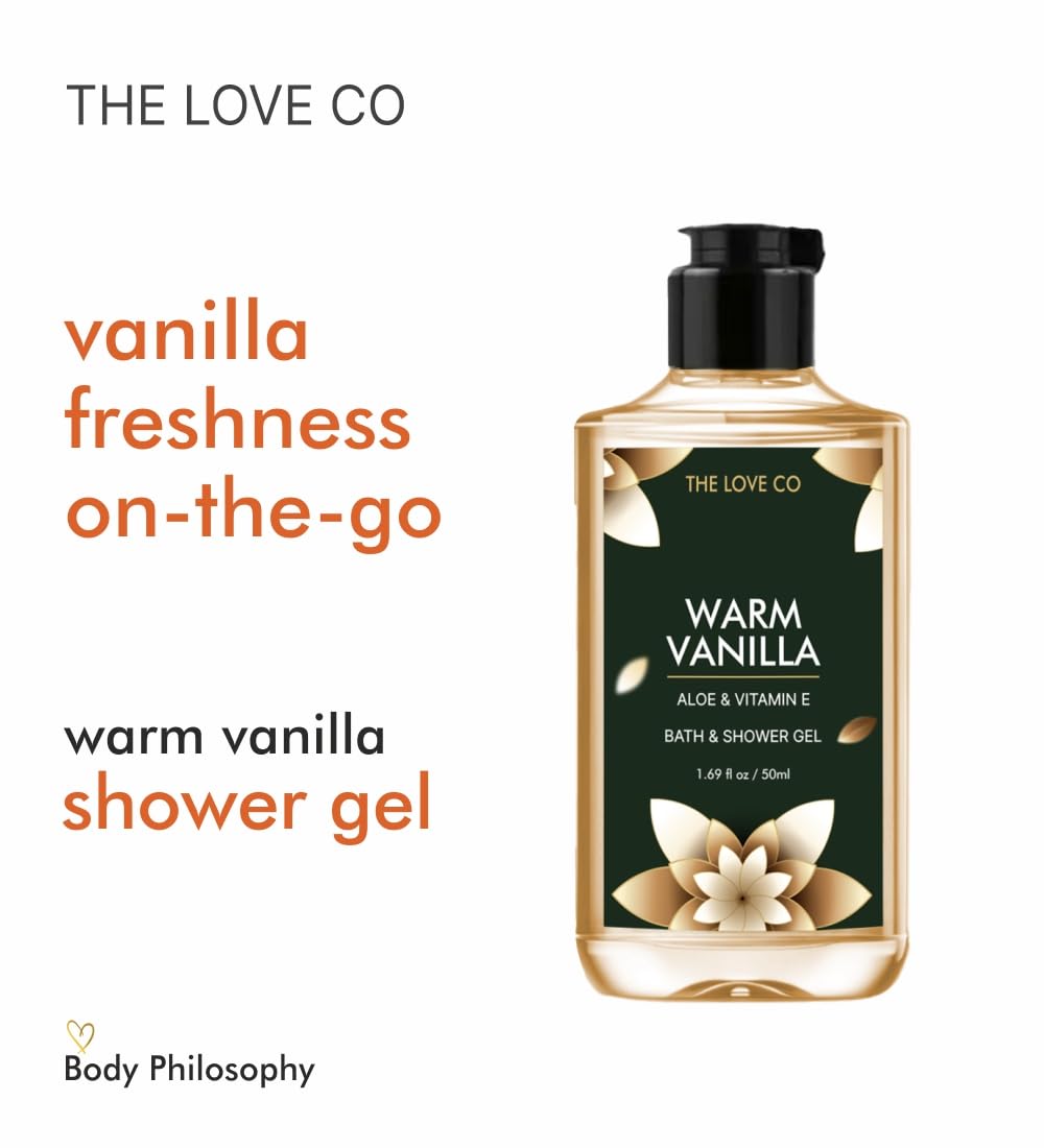 The Love Co. Warm Vanilla Body Wash | 100% Vegan Body Wash for Women and Men | Shower Gel for Smooth and Soft Skin | 50ml