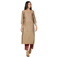 Kashish Women's  Viscose Embroidered Round Neck Straight Fit Kurta