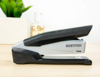 Bostitch Office Executive 3 in 1 Stapler, Includes 210 Staples and Integrated Staple Remover, One Finger Stapling, No Effort, 20 Sheet Capacity, Spring Powered Stapler, Black/Gray (INP20)