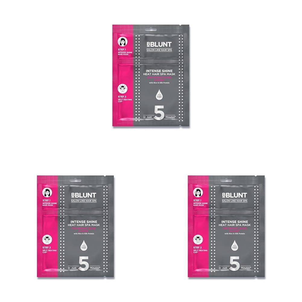 BBLUNT Intense Shine Heat Hair Spa Mask with Rice & Silk Protein for Salon-Like Hair Spa at Home - 70 g (Pack of 3)
