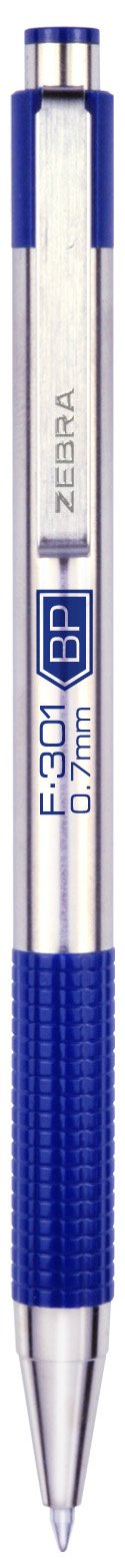 F-301 Retractable Ballpoint Pen, Stainless Steel Barrel, Fine Point, 0.7mm, Blue Ink, 12-Pack