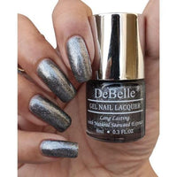 DeBelle Gel Nail Polish Grey Glitteratti (Silver Glitter Nail Paint)|Non UV - Gel Finish |Chip Resistant | Seaweed Enriched Formula| Long Lasting|Cruelty and Toxic Free| 8ml