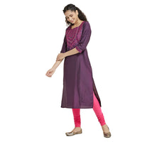 Kashish Women's  Viscose Embroidered Round Neck Straight Fit Kurta