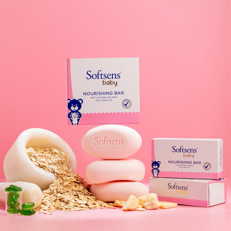 Softsens Baby Nourishing Soap Bar Enriched with Colloidal Oatmeal, Shea Butter & Vitamin E I Dermatologically Tested & Paraben Free for Baby Skin- Pack of 1 (100 gms x 3)