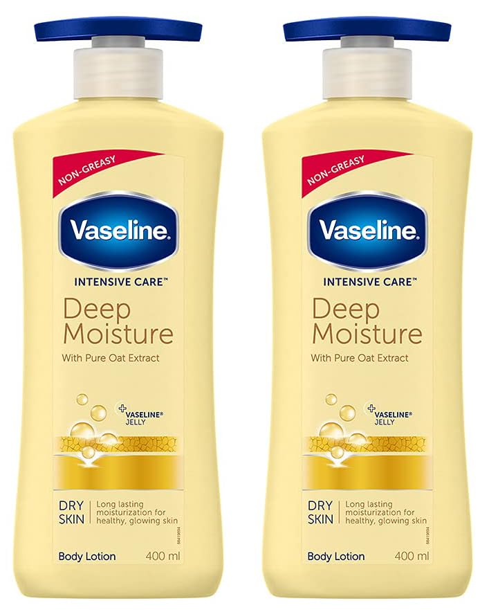 Vaseline Intensive Care Deep Moisture Nourishing Body Lotion 400 ml, Daily Moisturizer for Dry Skin, Gives Non-Greasy, Glowing Skin - For Men & Women (Pack of 2)