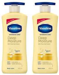 Vaseline Intensive Care Deep Moisture Nourishing Body Lotion 400 ml, Daily Moisturizer for Dry Skin, Gives Non-Greasy, Glowing Skin - For Men & Women (Pack of 2)
