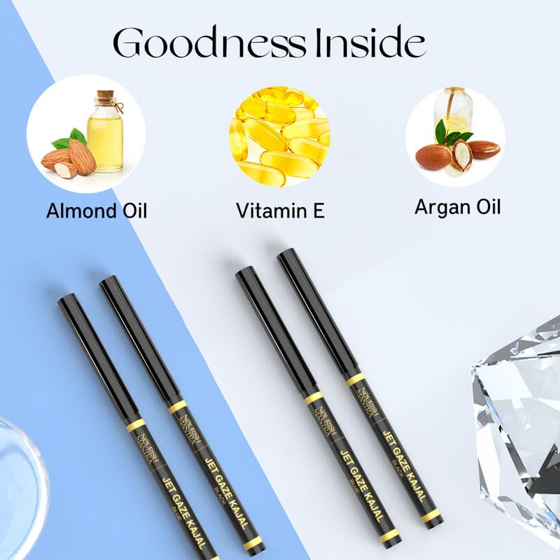 Nourish Mantra’s Jet Gaze Kajal Urban Rani - Blue 0.35g/ Made with Almond Oil, Argan Oil & Vitamin E/Intense Pigmentation/Retractable Kajal Pencil