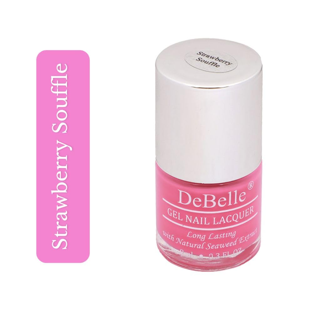 Debelle Gel Nail Polish Strawberry Souffle' (Bubblegum Pink Nail Paint)|Non Uv - Glossy Finish |Chip Resistant | Seaweed Enriched Formula| Long Lasting|Cruelty And Toxic Free| 8Ml