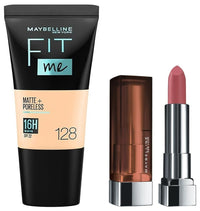 Maybelline New York Matte Lipstick, Intense Colour, Moisturised Lips, 507 Almond Pink, 3.9g & Maybelline New York Liquid Foundation, Matte & Poreless, Fit Me, 128 Warm Nude, 18 ml