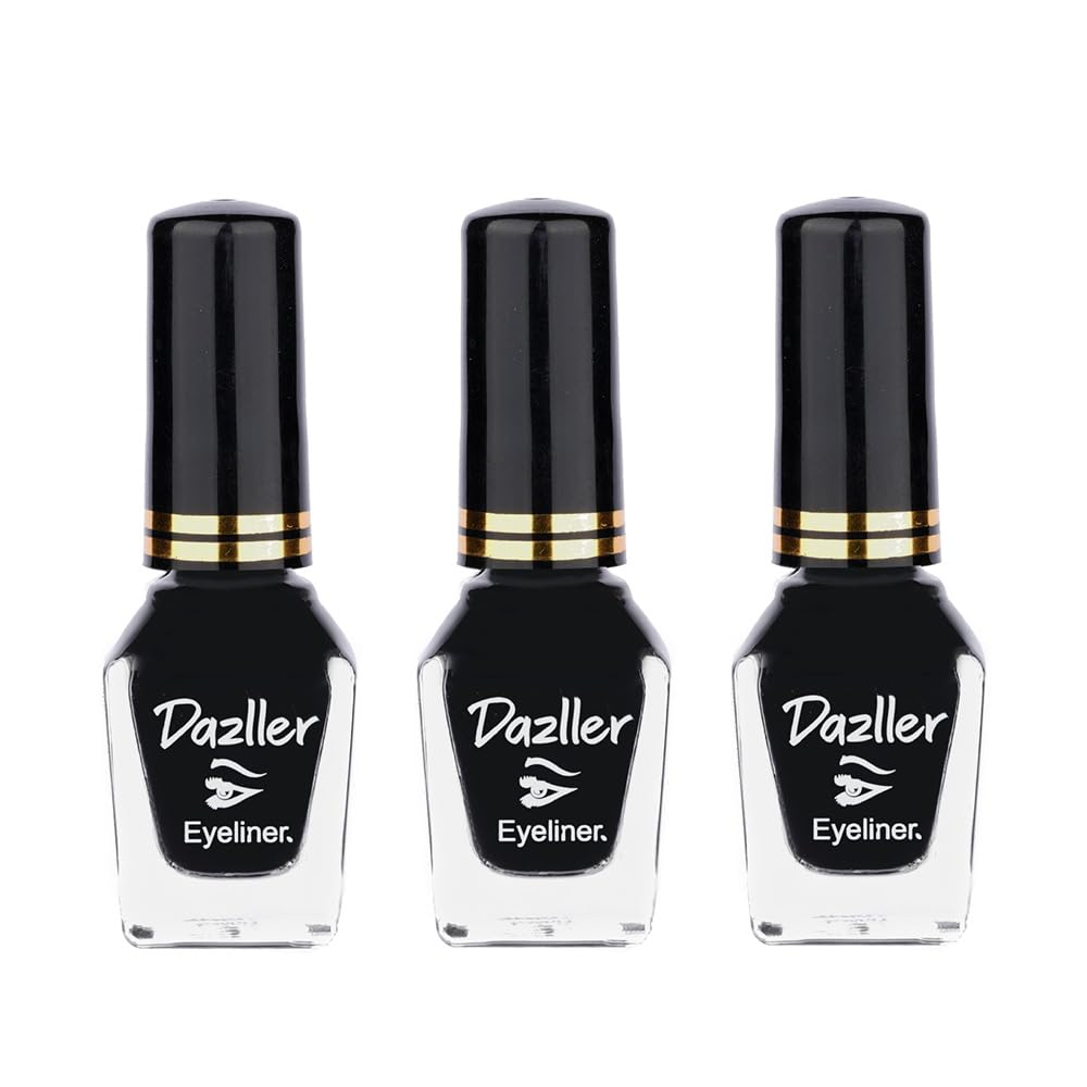 Dazller Eyeliner, 6.5mL (Pack of 3), Black, Velvet Matte, Washable, Water-resistant, Smudge-proof