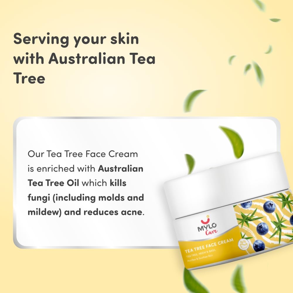 Mylo Care Tea Tree Face Cream 50g with Tea Tree, Neem & Basil Extracts
