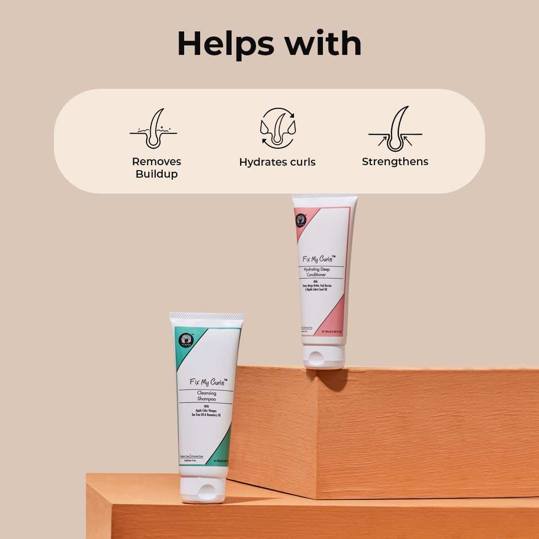 Fix My Curls Cleansing Shampoo & Hair Conditioner For Nourishing, & Moisturizing | Curly Hair & Wavy Hair | Anti Dandruff Shampoo & Conditioner| Tea Tree| Sulphate Free & Silicone Free | 250ml each