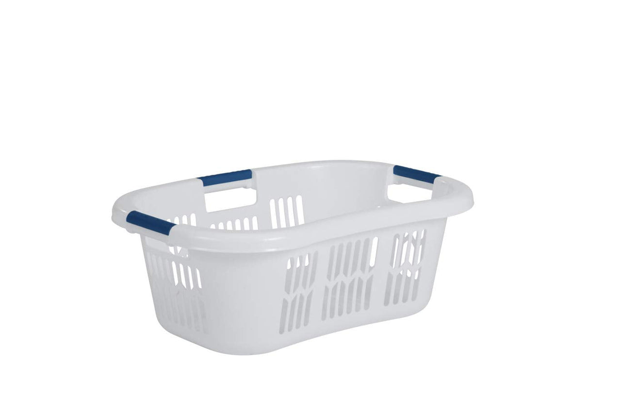 Rubbermaid Large Hip-Hugger Laundry Basket/Hamper, 1.5-Bushel, White, Stackable Storage Bin/Organizer for Bathroom/Bedroom/Dorm/Home 1.5 Bushel Large Hip Hug Basket