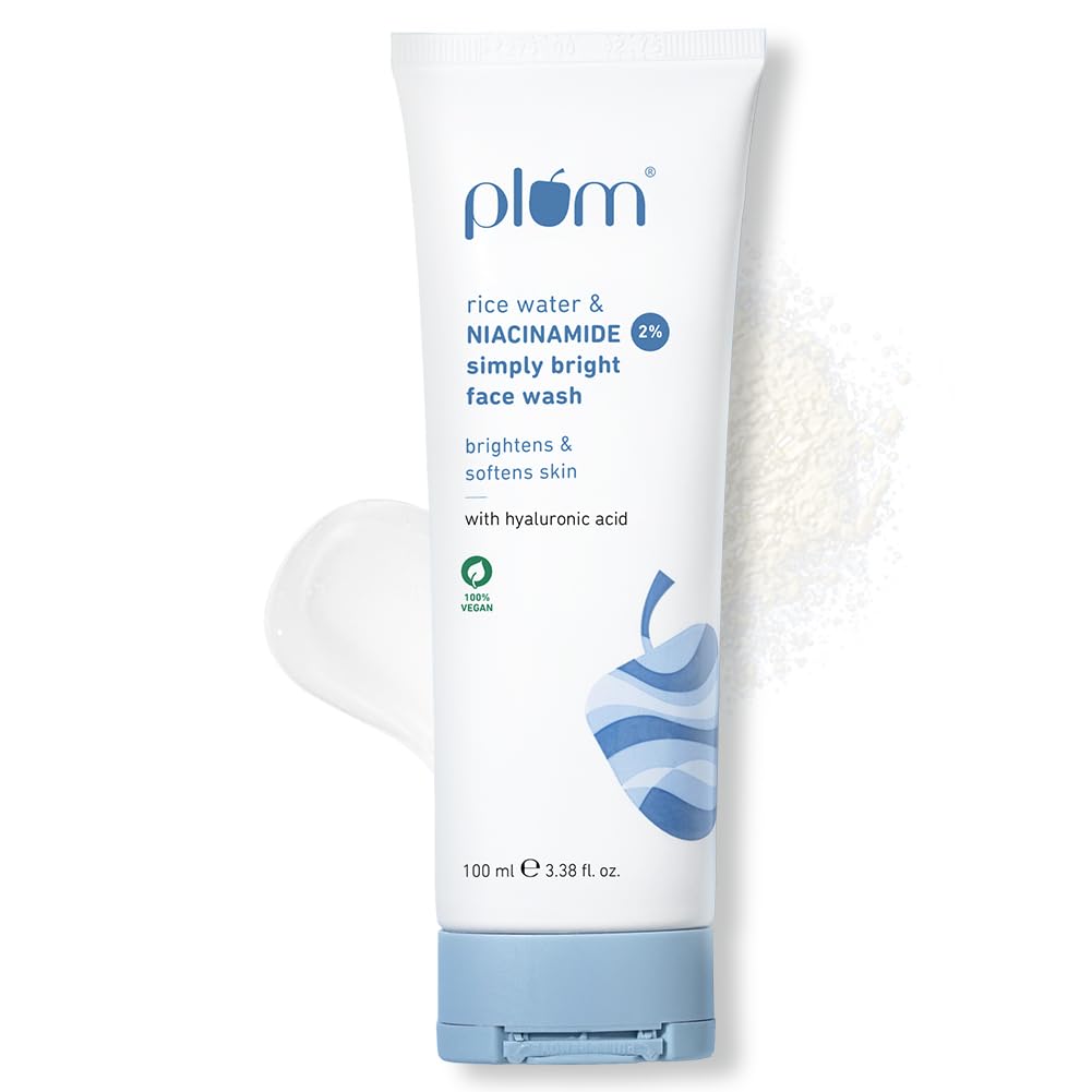 Plum 2% Niacinamide Simply Bright Face Wash With Rice Water | Brightens Skin, Helps Fade Blemishes | Softens & Smoothens Skin | Gentle & Non-Drying | Women & Men | 100% Vegan | 100 ml