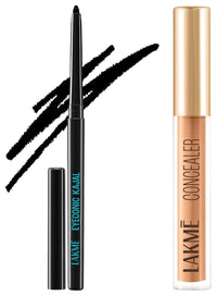 Lakmé Cream Concealer Matte Finish Beige 5.4 ml & Lakmé Eyeconic Black Kajal, Matte Kohl Liner In A Twist Up Pencil, Waterproof, Smudgeproof & Long Lasting Eye Makeup, 0.35g