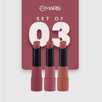 MARS Matte Box Set of 3 Lipsticks for Women | Long-Lasting | Smooth Finish | Moisturising | One Swipe Pigmentation | (3x3.2 gm) (02-Peaches & Nudes)
