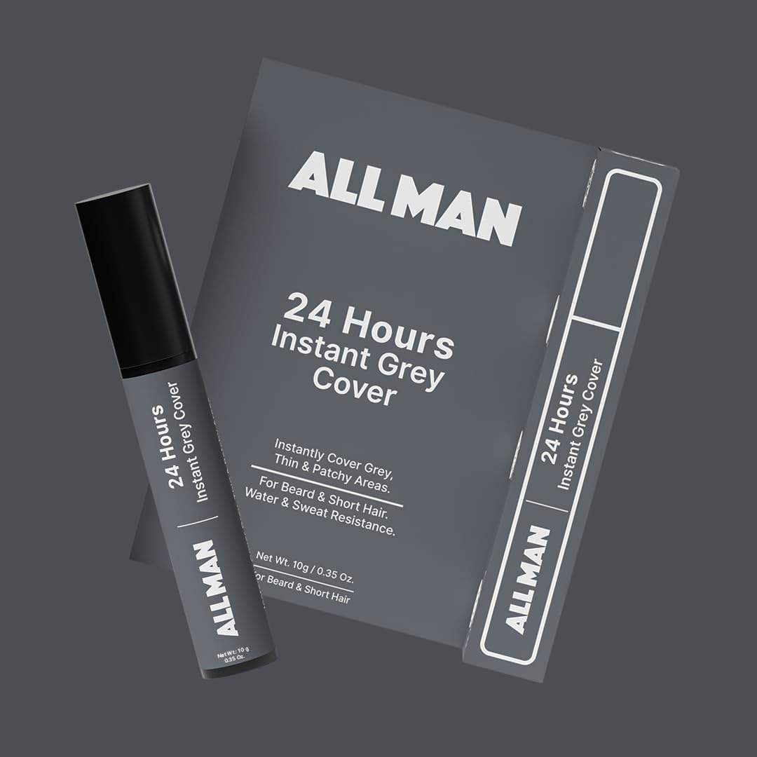 ALL MAN 24-Hours Instant Grey Cover, Temporarily Cover Grey Hair, Sweat & Waterproof | Beard & Short Hair | Natural Black | 10g