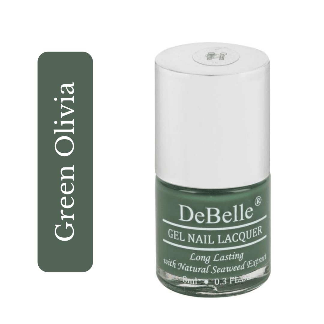 DeBelle Gel Creme Finish Nail Polish Green Olivia (Dark Olive Green) 8 Ml - Enriched With Natural Seaweed Extract, Cruelty Free, Toxic Free
