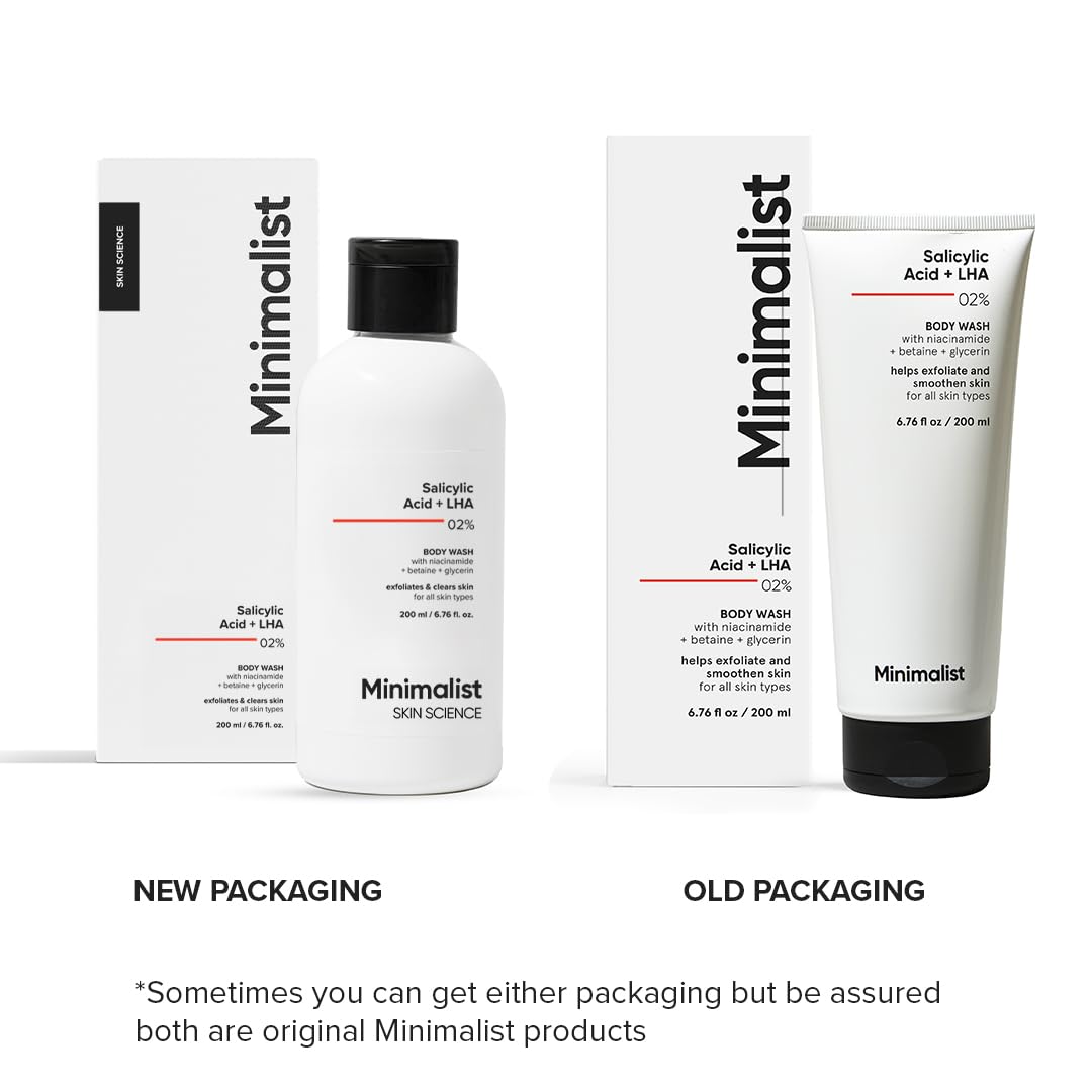 Minimalist 2% Salicylic Acid + LHA Body Wash | For Body Acne, Un-even, Rough & Bumpy Skin | Sulphate (SLS), Dye, & Fragrance Free | Shower Gel For Women & Men | 200 ml