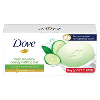 Dove Fresh Beauty Bar (pack of 6) 75g each for Hydrated Skin with Cucumber & Green Tea Leaves scent