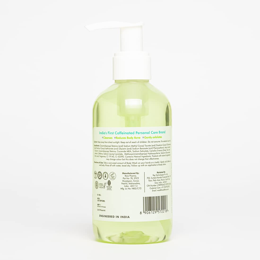 mCaffeine 1% Salicylic Acid Body Wash for Acne & Dark Spots | BHA Body Wash for Body & Back Acne | Shower Gel | Daily Use Shower Gel for Men & Women - 200ml