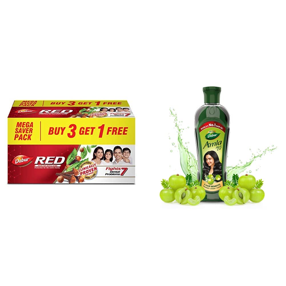 DABUR Red Paste, 600G (Buy 3 Get 1 Free) Amla Hair Oil For Strong, Long And Thick Hair 450Ml, Relief From Bad Breath