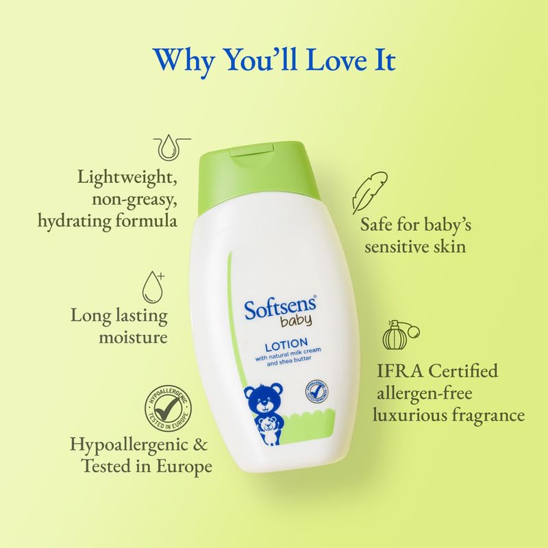 Softsens Baby Nourishing Lotion with Milk Cream & Shea Butter | No Paraben and Phthalates and No Harmful Chemicals for baby skin(200ml x Pack of 3, Green)