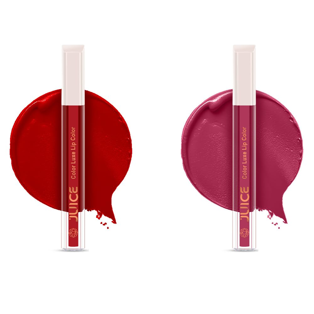 Juice Matte Luxe Lipstick - Vitamin E Enriched, Smudge-Free with Bio Retinol, Moisturizing Lock Technology, SPF 15, Long-Lasting Pack of 2 (Cherry Pop - M07 & Plum Tart - M14)