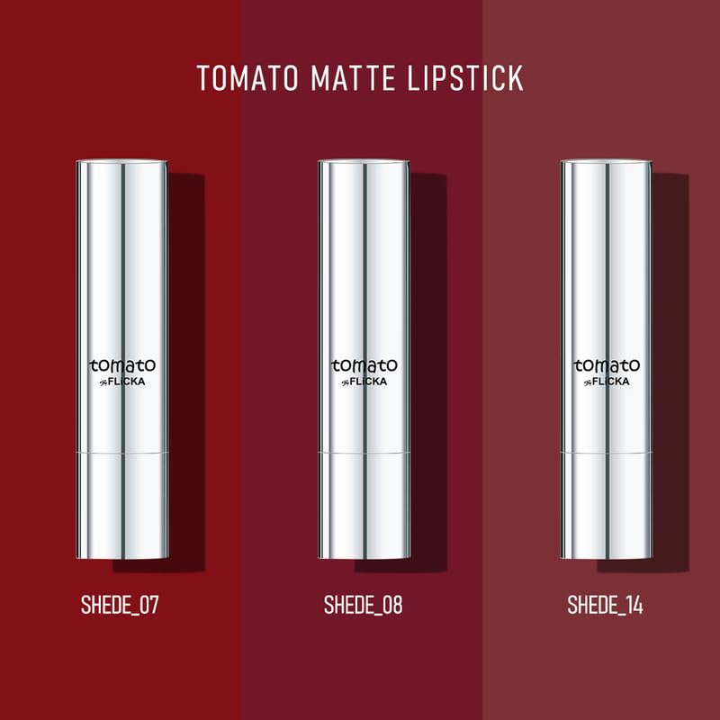 FLiCKA Tomato Bullet Matte Lipstick (Pack Of 3) | Hydrating, Moisturizing, Upto 6Hrs Long Lasting| Transfer & Smudge Proof Lipsticks For Women, Shade - 08