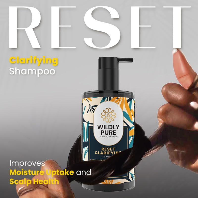 Wildly Pure Clarifying Shampoo for Hard Water & Metal Damage | For Oily Scalp & Low Porosity Hair | Deep Clensing removes Built Up & flakes | Rosemary, Hibiscus & Castor Oil | Sulphate, Paraben & Silicone Free | Men & Women | 300 ml (Reset)