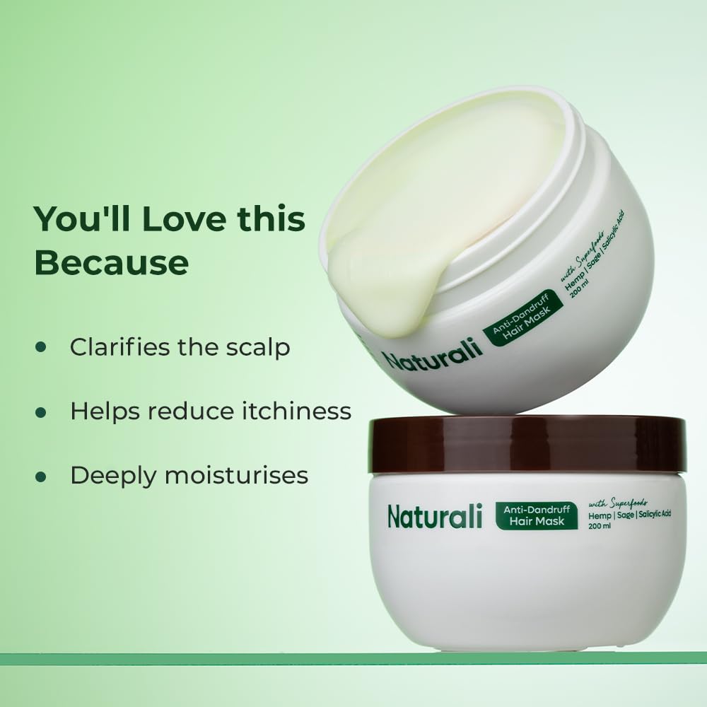 Naturali Anti-Dandruff Hair Mask With Sage & Salicylic Acid | Clarifies Scalp | Reduces Itchiness | Deeply Moisturises | Paraben & Mineral Oil Free | 200ml