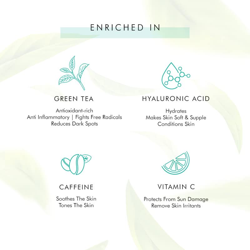 mCaffeine Green Tea Hydrating Face Serum for Glowing Skin with Vitamin C & Hyaluronic Acid | Reduces Dark Spots, Pigmentation & Prevents Sun Damage | For Men & Women | 72 Hrs Hydration | 40ml