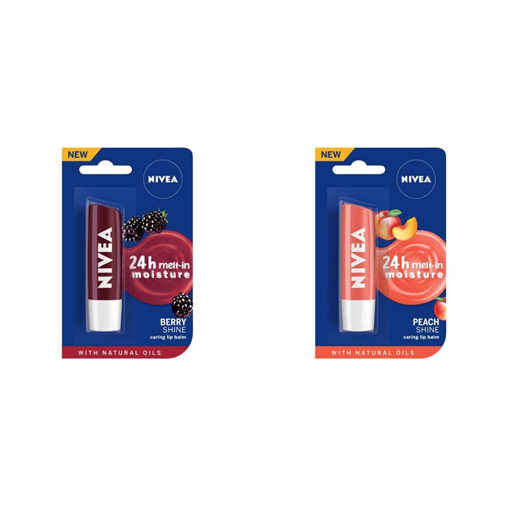 NIVEA Lip Balm, Fruity Blackberry Shine, 4.8g And NIVEA Lip Balm, Fruity Peach Shine, 4.8g